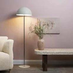 LILLIAN Lampadaire 1L beige/chrome/travertin clair E27 20W - métal/pierre de travertin - ampoule non incluse