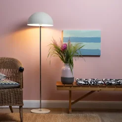 LILLIAN Lampadaire 1L beige/chrome/travertin clair E27 20W - métal/pierre de travertin - ampoule non incluse