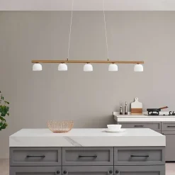 Longue suspension LED laiton avec 5 dômes en verre - Nysséa
