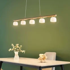 Longue suspension LED laiton avec 5 dômes en verre - Nysséa