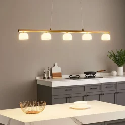 Longue suspension LED laiton avec 5 dômes en verre - Nysséa