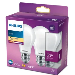 Lot 2 ampoules E27 A60 806lm 7W IP20 blanc chaud Philips