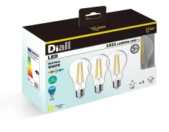 Lot 3 ampoules LED à filament GLS E27 1521lm 10.5W = 100W Ø7cm IPX4 Diall blanc neutre