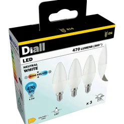 Lot 3 ampoules LED flamme E14 470lm 4.2W = 40W Ø3.5cm Diall blanc neutre