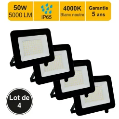 Lot 4 projecteurs LED 50W/IP65/5000lm/4000K connexion directe - sans câble -garantie 5 ans