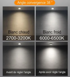 Lot de 10 - Spot LED encastrable orientable, 7W 3000K Blanc chaud transformateur intégré pour plafond