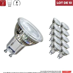 Lot de 10 Ampoule LED GU10 7W Blanc Chaud 3000K