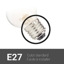 Lot de 2 ampoules Filament LED P45 Opaque, culot E27, 806 Lumens, conso. 9W (eq. 60W), 2700K, Blanc chaud