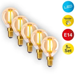 Lot de 5 ampoules LED avec douille E14 3,9 watts, en métal et verre, ambre