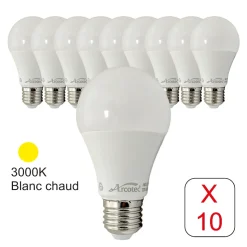 Lot de 10 ampoules LED E27 standard 8,8W 806Lm 3000K - garantie 2 ans