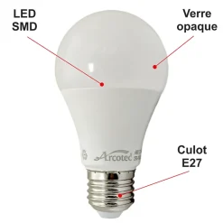 Lot de 10 ampoules LED E27 standard 5,5W 510Lm 3000K - garantie 2 ans