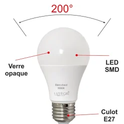 Lot de 10 ampoules LED E27 11,1W 1055Lm 3000K - garantie 5 ans