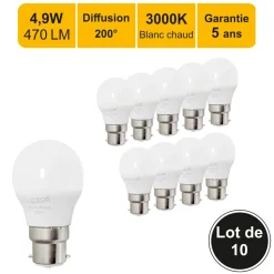 Lot de 10 ampoules LED E27 4,5W 330Lm 3000K - garantie 5 ans