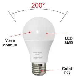 Lot de 10 ampoules LED E27 11.1W 1055Lm 4000K - garantie 5 ans
