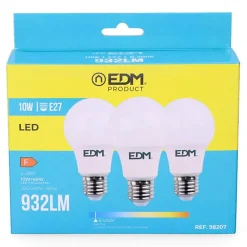 Lot de 3 Ampoules LED E27 10W Ronde A60 équivalent à 60W - Blanc du Jour 6400K