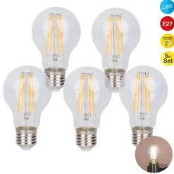 Lot de 6 ampoules LED filament avec douille E14 8 watts, en métal et verre, claires