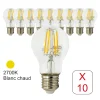 Lot de 10 ampoules LED filament E27 6W 750Lm 2700K - garantie 2 ans