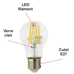 Lot de 10 ampoules LED filament E27 6W 750Lm 2700K - garantie 2 ans