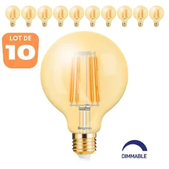 Lot de 10 ampoules LED G95 filaments 6W E27 2200K Dimmables