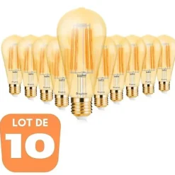Lot de 10 ampoules LED ST64 filament 6W E27 2200K Dimmable