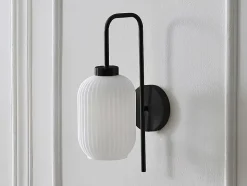 Lot de 2 appliques murales en métal et verre texturé blanc - L.25 x H.41 cm - Noir- LOUXOR