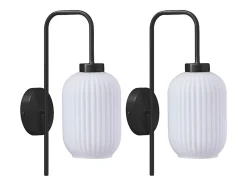 Lot de 2 appliques murales en métal et verre texturé blanc - L.25 x H.41 cm - Noir- LOUXOR