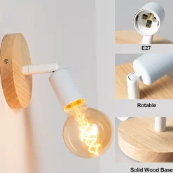 Lot de 2 appliques murales en bois avec douille E27, style vintage et rustique