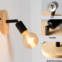 Lot de 2 appliques murales en bois avec douille E27, style vintage et rustique
