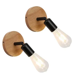 Lot de 2 appliques murales en bois avec douille E27, style vintage et rustique