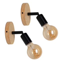 Lot de 2 appliques murales en bois avec douille E27, style vintage et rustique