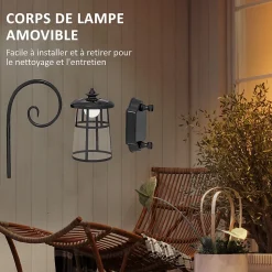 Lot de 2 appliques murales solaires LED extérieures métal ABS noir