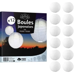 Lot de 12 Boules Japonaises Blanches 30 cm