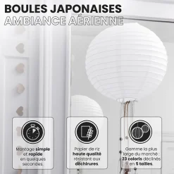 Lot de 12 Boules Japonaises Blanches 30 cm