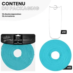Lot de 12 Boules Japonaises Turquoise 20 cm