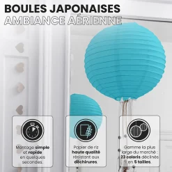 Lot de 12 Boules Japonaises Turquoise 20 cm