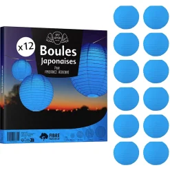 Lot de 12 Boules Japonaises Bleu Roi 20 cm