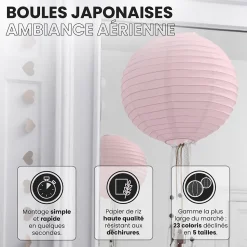 Lot de 12 Boules Japonaises Rose Pâle 20 cm