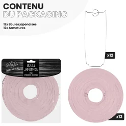 Lot de 12 Boules Japonaises Rose Pâle 20 cm