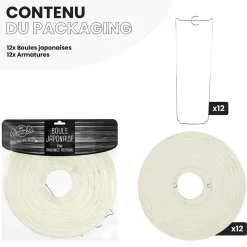 Lot de 12 Boules Japonaises Ivoire 30 cm