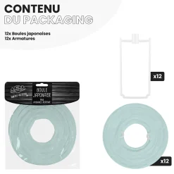 Lot de 12 Boules Japonaises Aquamarine 10 cm