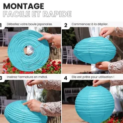 Lot de 12 Boules Japonaises Turquoise 40 cm