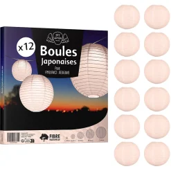 Lot de 12 Boules Japonaises Rose Saumon 40 cm