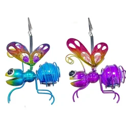 Lot de 2 décorations solaire Papillon (1 pièce par coloris)- Hauteur avec la suspension 18cm- 2 Lumens- Eclairage extérieur Jardin