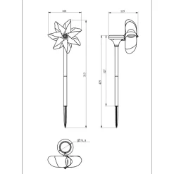 Lot de 2 décorations solaire moulin à vent (1 pièce par modèle)- Hauteur 51cm- 3 lumens- Eclairage extérieur Jardin