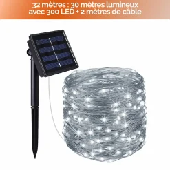 Lot de 2 guirlandes solaires extérieur lumineuses jardin, terrasse - Ampoules LED 8 modes - 32 m - Blanc froid - Linxor