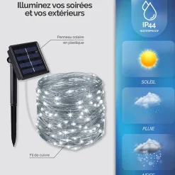 Lot de 4 guirlandes solaires extérieur lumineuses jardin, terrasse - Ampoules LED 8 modes - 32 m - Blanc froid - Linxor