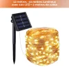Lot de 4 guirlandes solaires extérieur lumineuses jardin, terrasse - Ampoules LED 8 modes - 12 m - Blanc chaud - Linxor