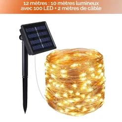 Lot de 4 guirlandes solaires extérieur lumineuses jardin, terrasse - Ampoules LED 8 modes - 12 m - Blanc chaud - Linxor