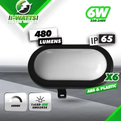 Lot de 6 hublots led 6W - 480 lumens - IP65