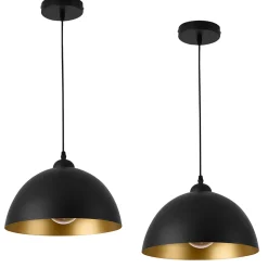 Lot de 2 Lampes à Suspension E27 Métal Diamètre 30 cm Noir Doré lux.pro